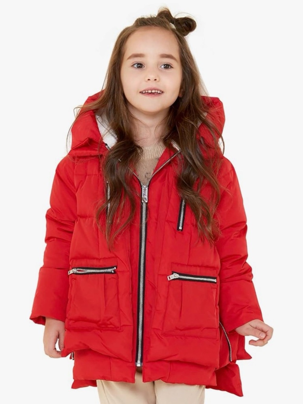 OROLAY Kids Red Puffer Coat with Sherpa Lined Hood